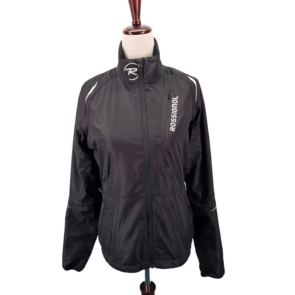 Vintage Rossignol Ski Snowboard Jacket Men M Black Full Zip Light Spell Out Logo